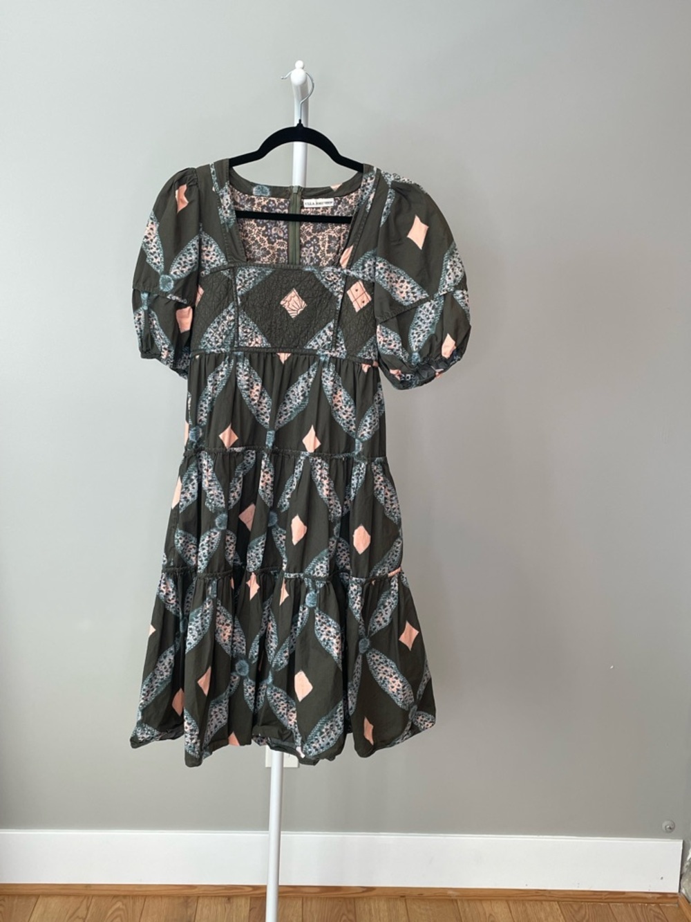 Ulla Johnson Ria Dress Quilted Yoke Bandana Print Boho Tiered Mini Puff Sleeve